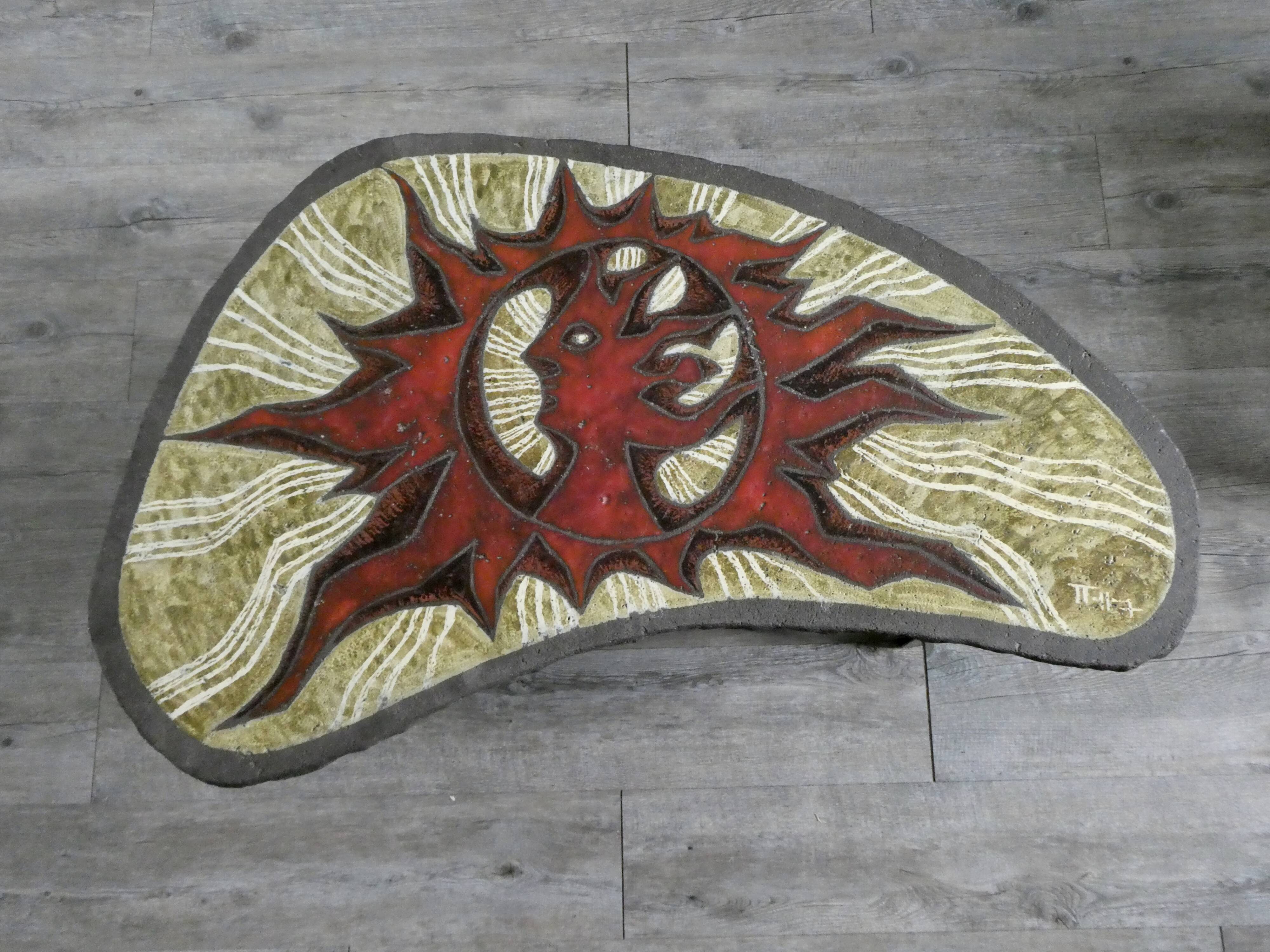 Enamelled lava coffee table, Jean Jaffeux, free form