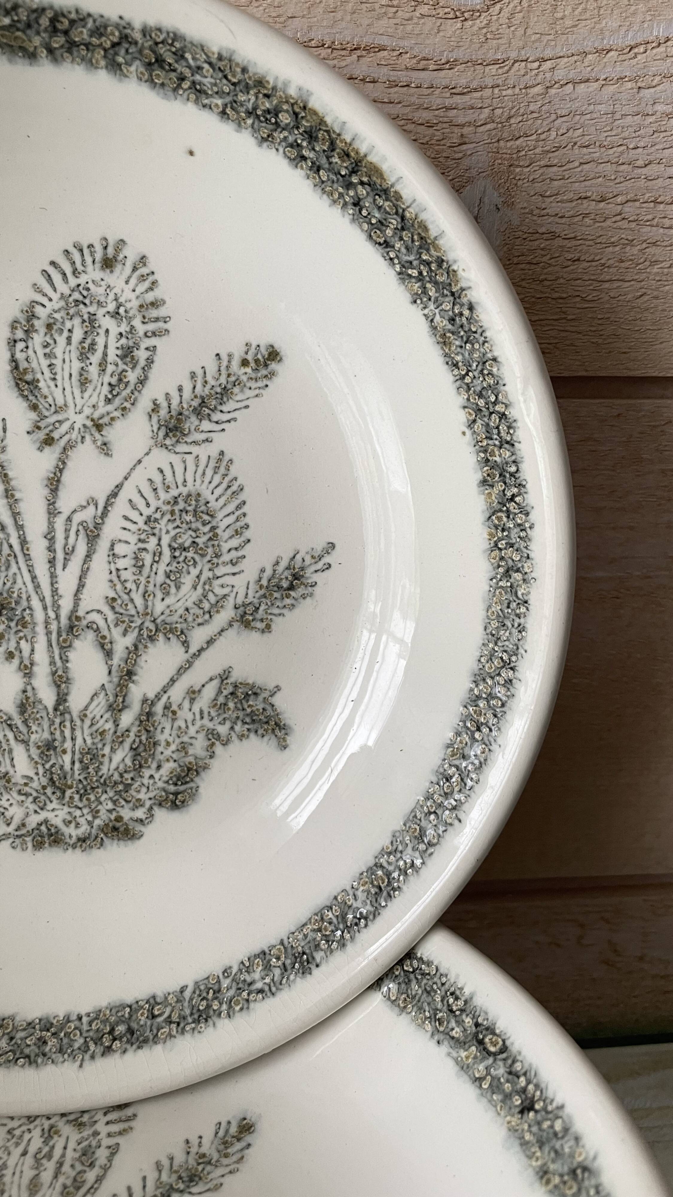 Set of 6 soup plates with thistles