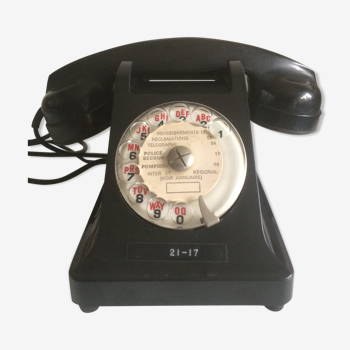 Téléphone PTT en bakélite noir vintage