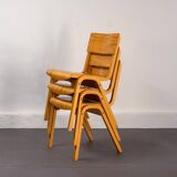 Vintage Stackable School Chairs made of wood and plywood, UK, 1970s