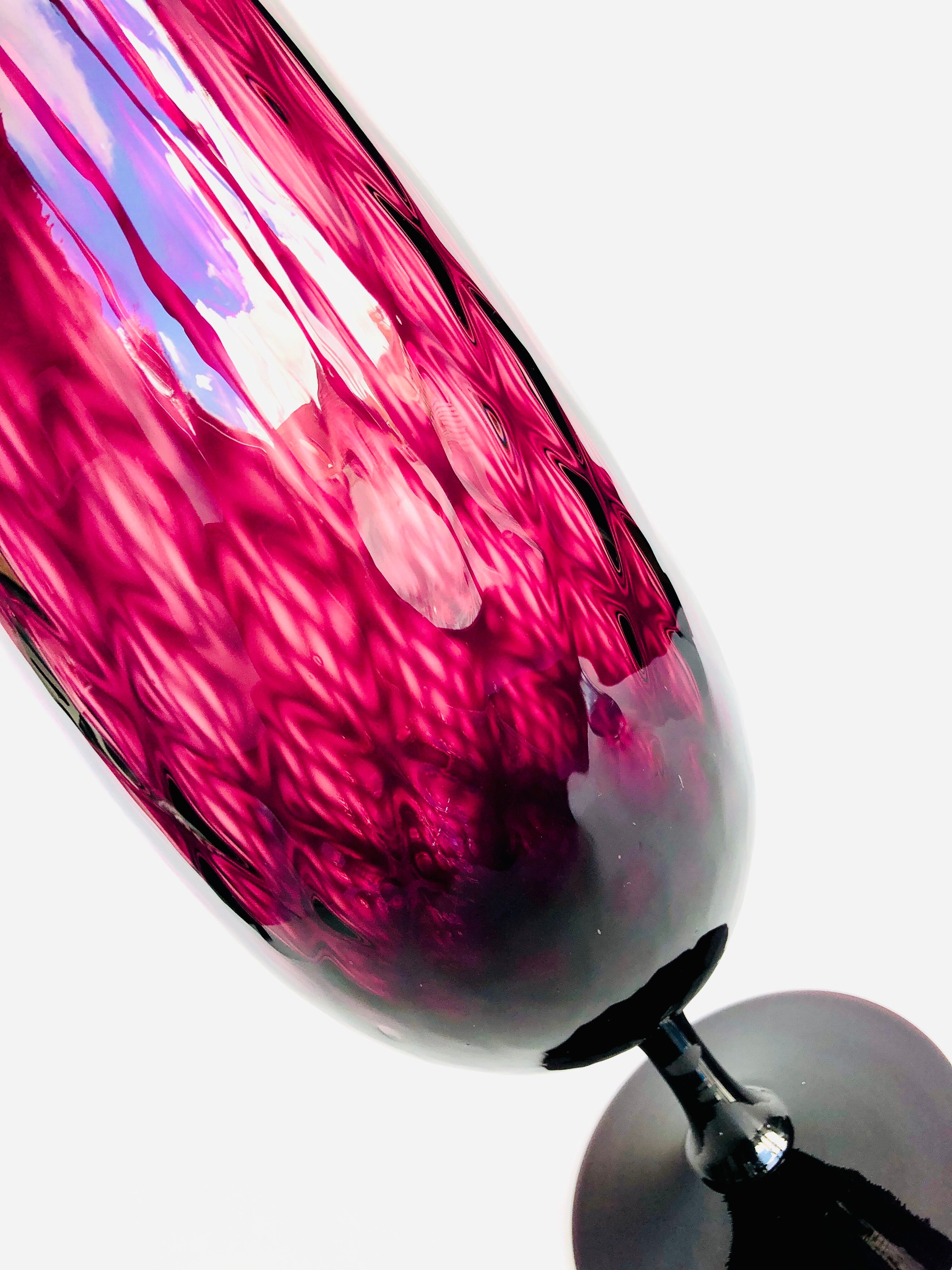 Wine-legged blown glass vase Italian Empoli 1960