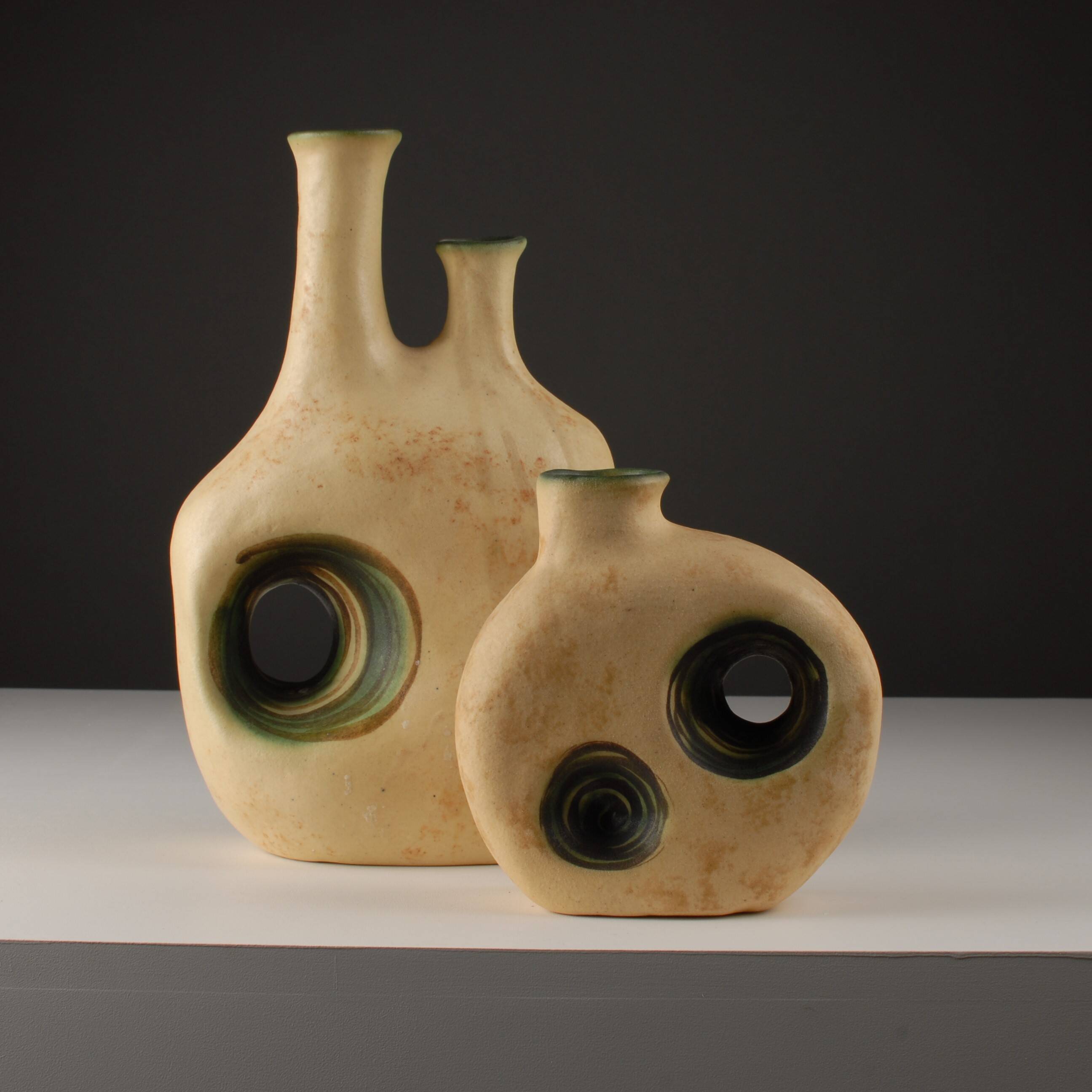 Pair of sculptural ceramic vases by Nikos Dazelidis, Greece, 1970s.