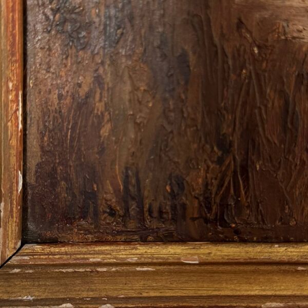 Huile sur panneau pêcheur dans un marais impressionnisme début XXe