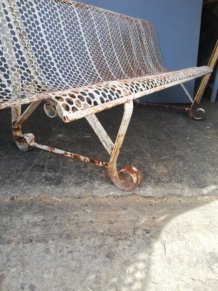 Old metal bench perforated vintage period 1950/60