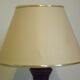 Pair French Mid Century Turned Wood Table Lamps With Beige & Gold Shades 3247