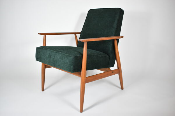 fauteuil Poli D’origine Vintage « Fox » Conçu Par H. Lis Années 1970, Tissu Vert Forêt, Restauré