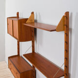 Teak 2-Bay Ergo Modular Wall Unit with double chest of drawers, a cabinet & 2 shelves by John Texmon