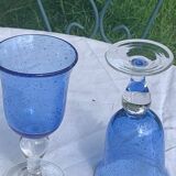 Two large wine glasses in blown and bubbled glass, duo line, vintage