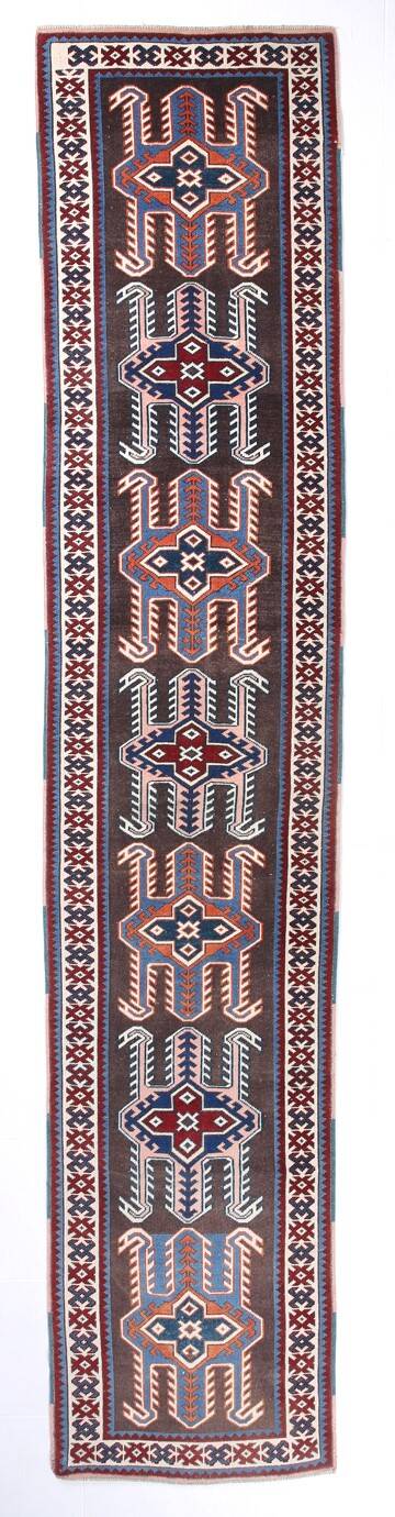 3x13 Black & Blue Vintage Persian Runner Rug, 80x398Cm