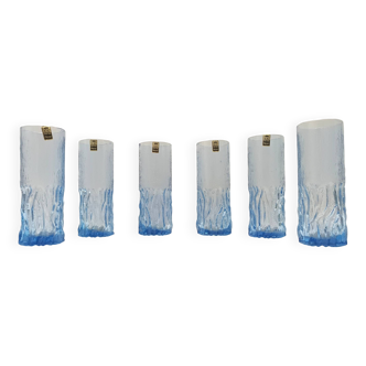 Postmodern Set of Six Blue Crystal Handmade Drinking Glasses