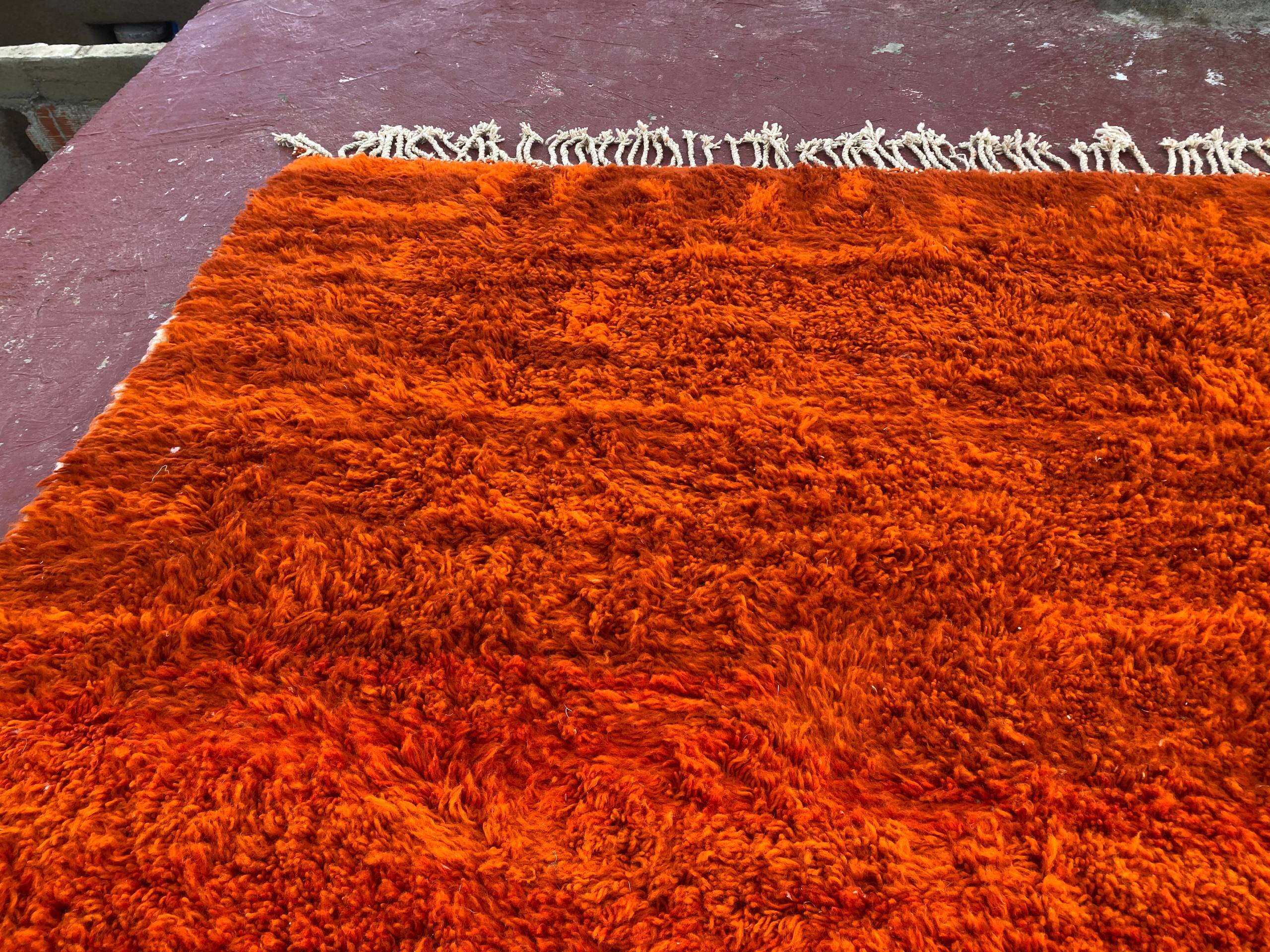 Large Beni Ouarain Rug 260x260 cm – Vibrant Orange Wool, Unique Piece