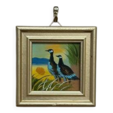 Mid-Century Oil on Panel – “ Birds” by Unknown, Vintage & Framed 11 × 11 cm