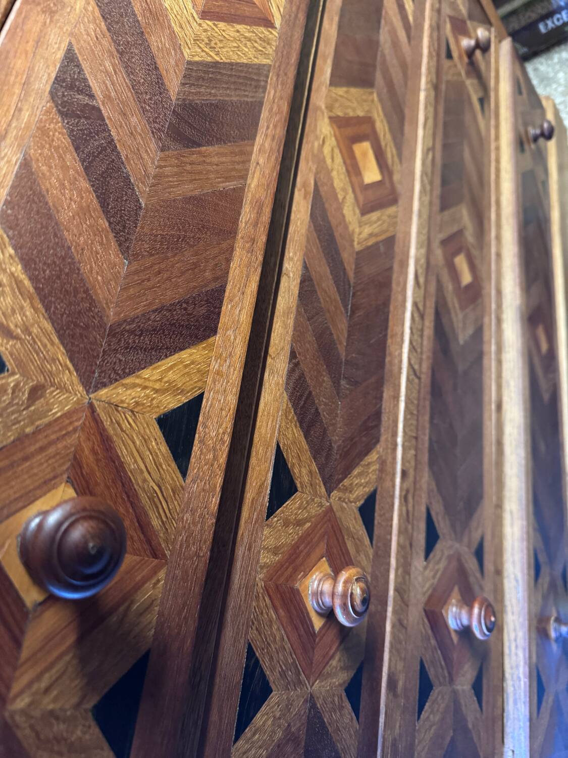 Antique inlaid chest of drawers, marble top