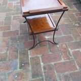 Serving table in wrought iron and solid mahogany bramble