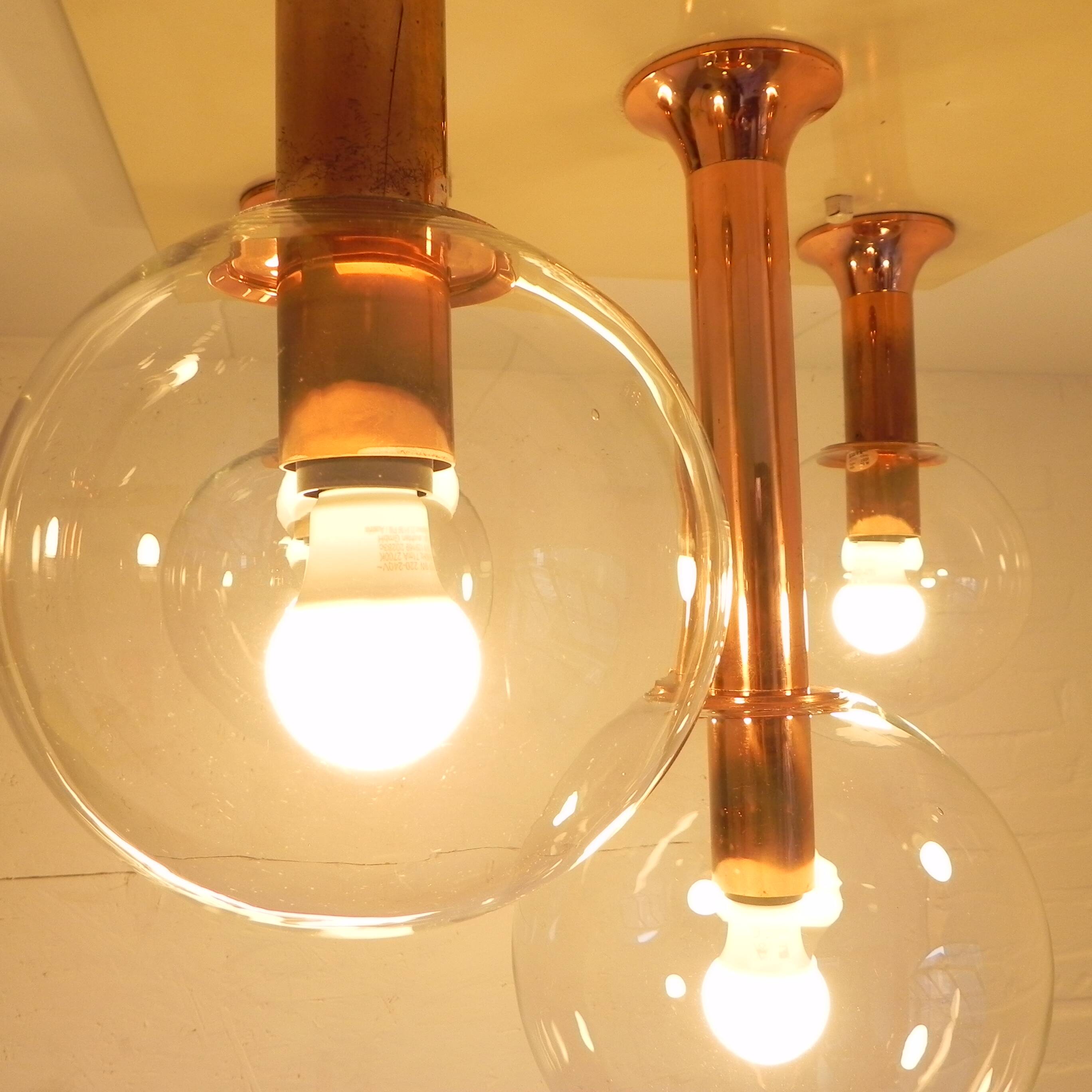 Rare ceiling lamp with 5 glass balls, Ott international, 1970s