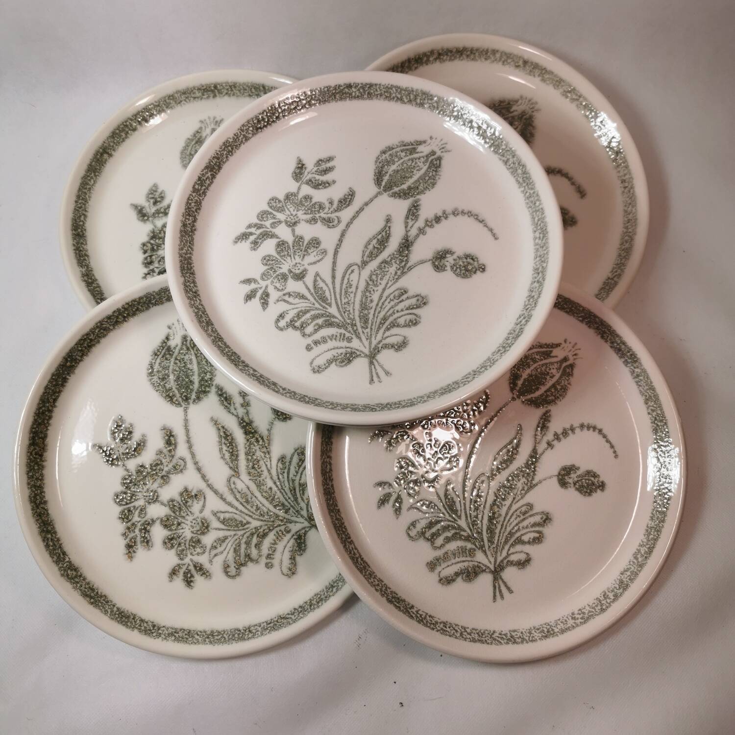 6 Ceramic Plates Vintage Botanical Floral Decor TBE