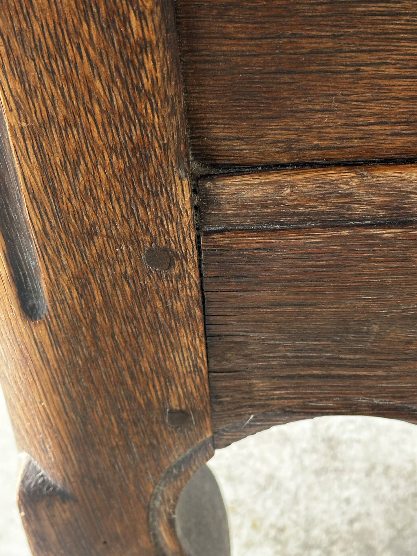 French provincial chest in carved and pegged solid oak, 18th century.