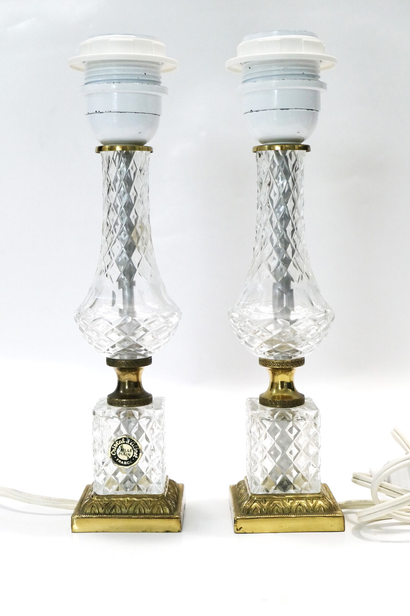 Paire de lampes de table néo-classique cristal d'albret