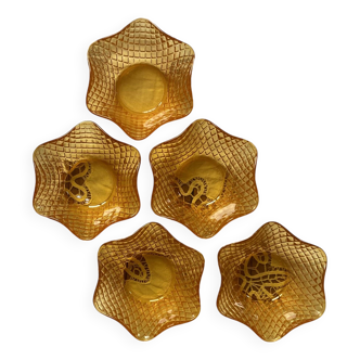 5 orange colored glass bowls Bormioli Rocco Italy