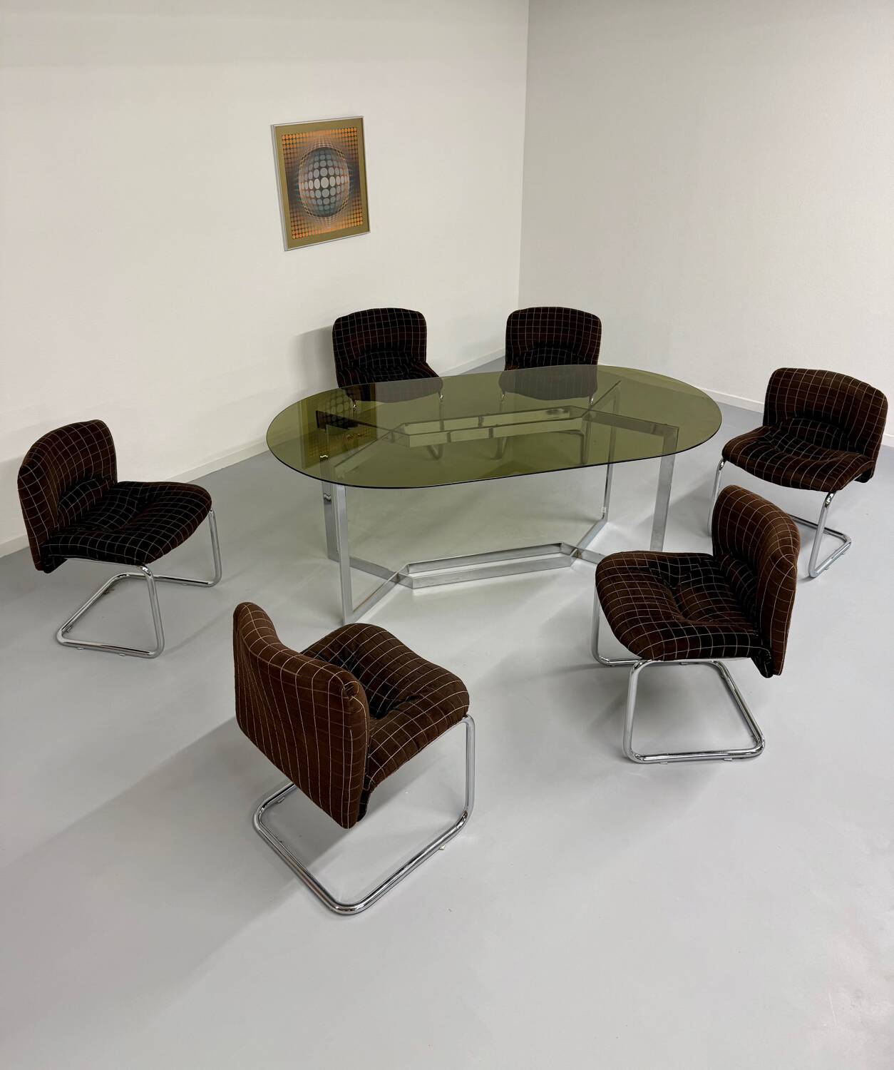 Vintage chrome and smoked glass table, 70s design, Paul Legeard DOM