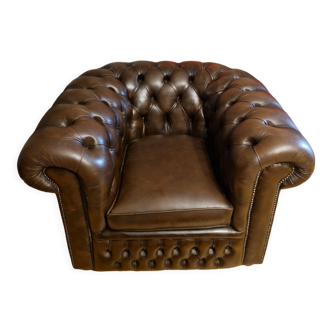 Fauteuil club chesterfield vintage  en cuir