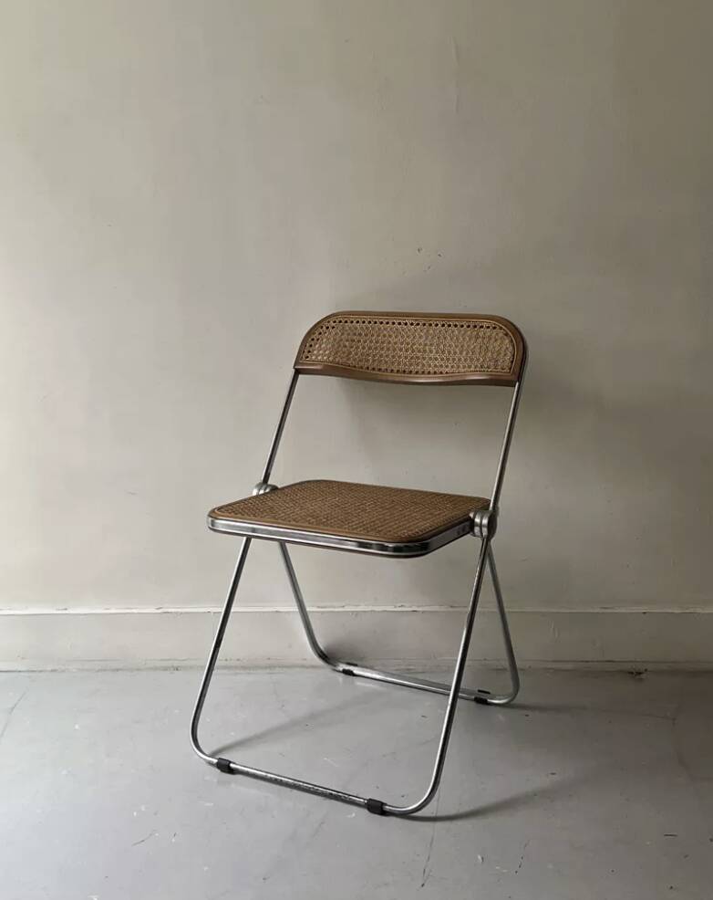 Plia folding chair in chrome and cane by Giancarlo Piretti design 1970