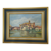 Oil painting on canvas - View of Tiber Island (Rome) - Corot style