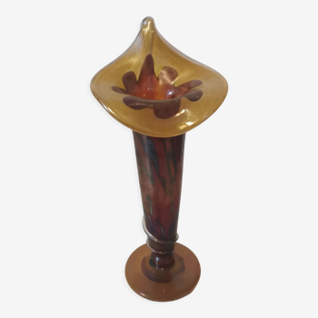 Vase décor florale pâte de verre signé verrerie d'art J. P mateus