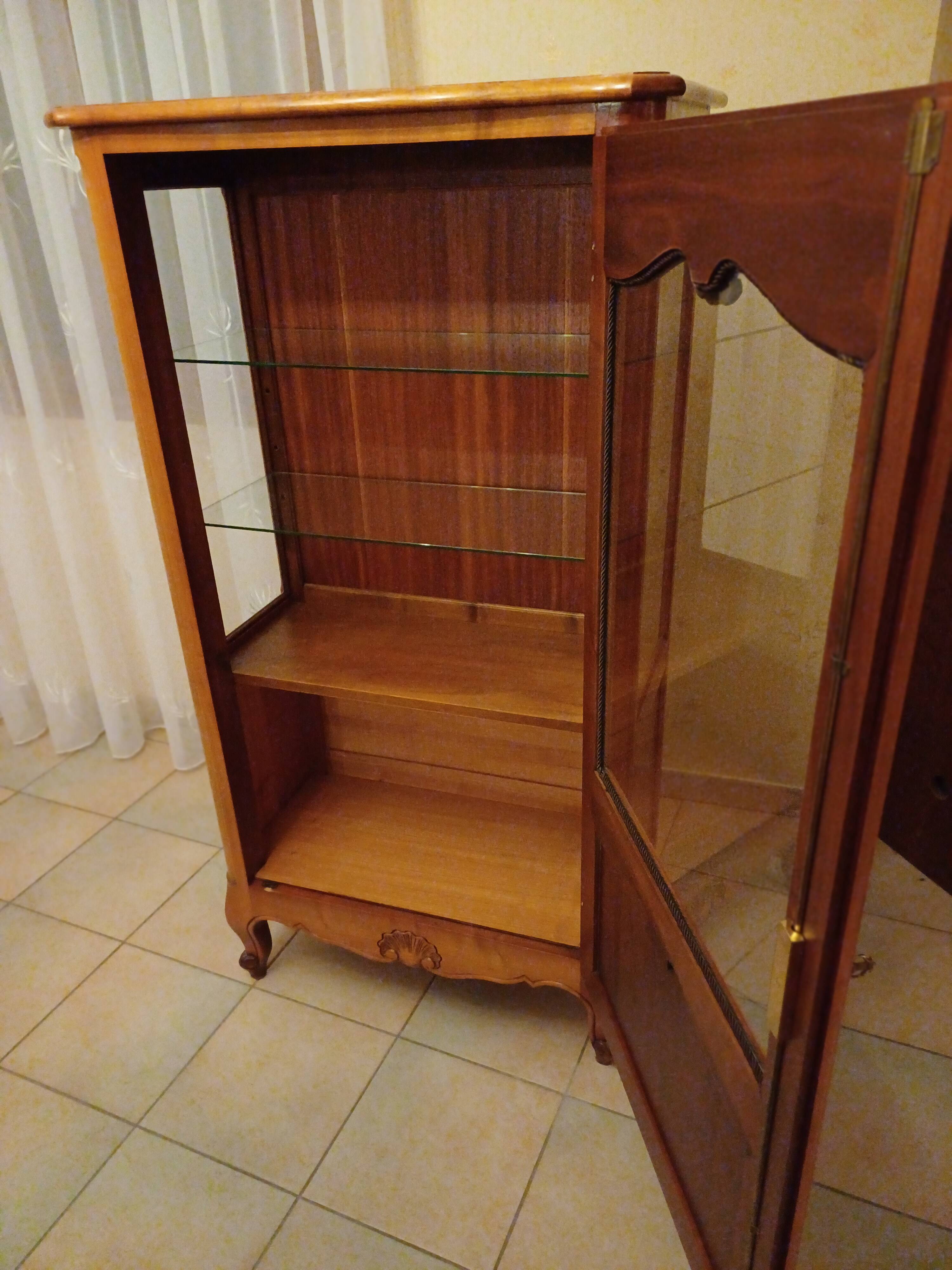 Solid wood display cabinet.