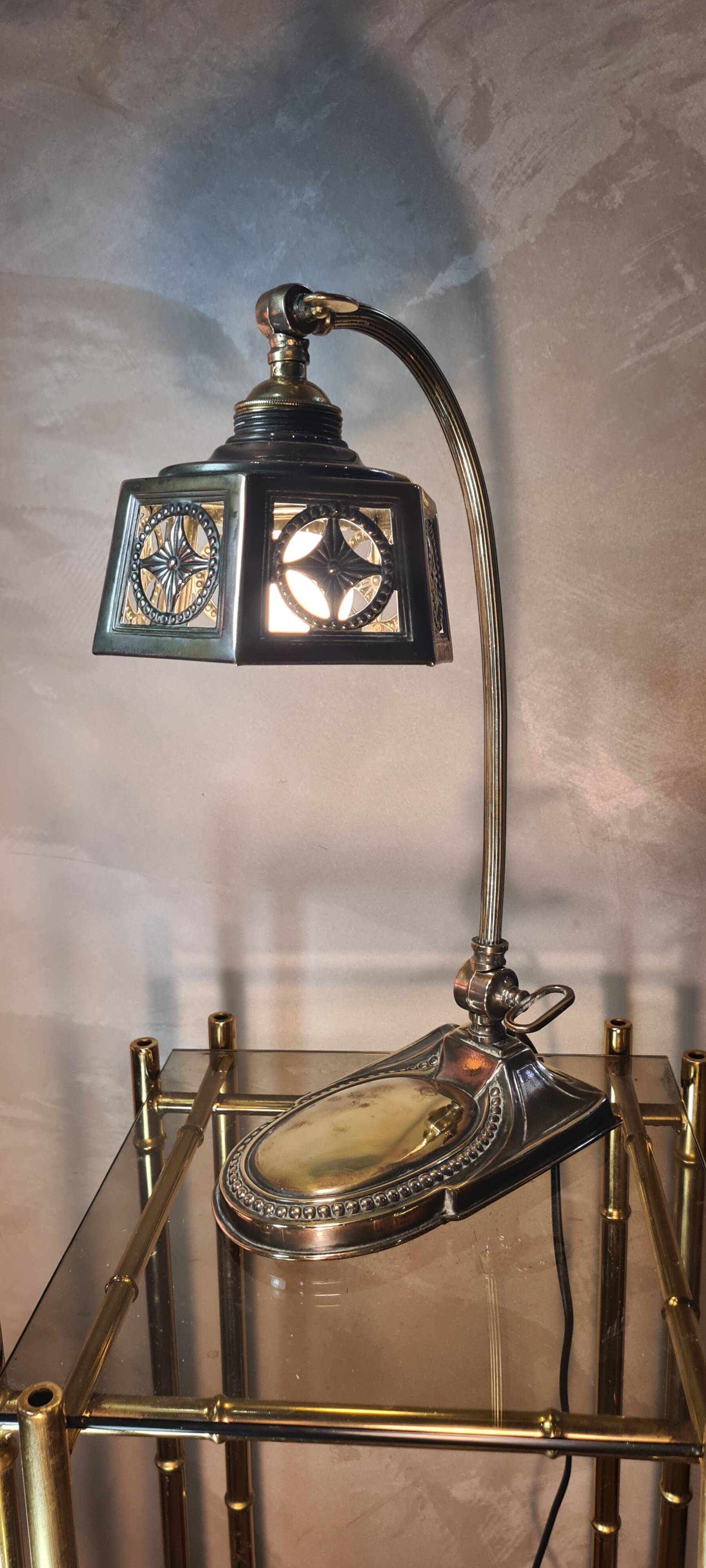 polished coppery brass art deco desk lamp numbered 3kg