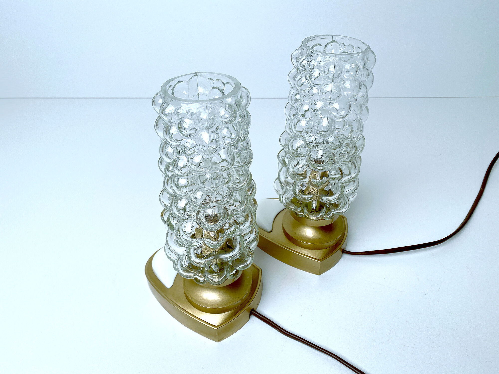 Pair of vintage table lamps, bubble glass, 70s
