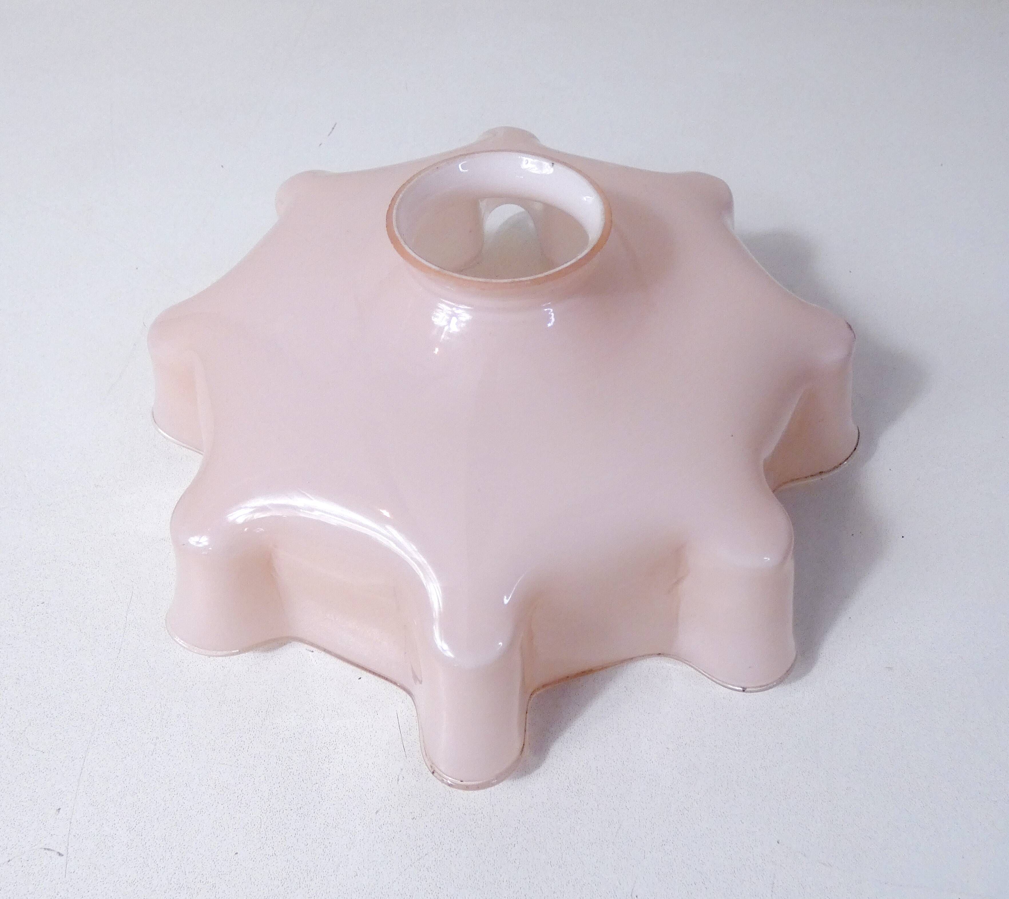Old pendant lamp opaline glass chandelier vintage pale pink lampshade