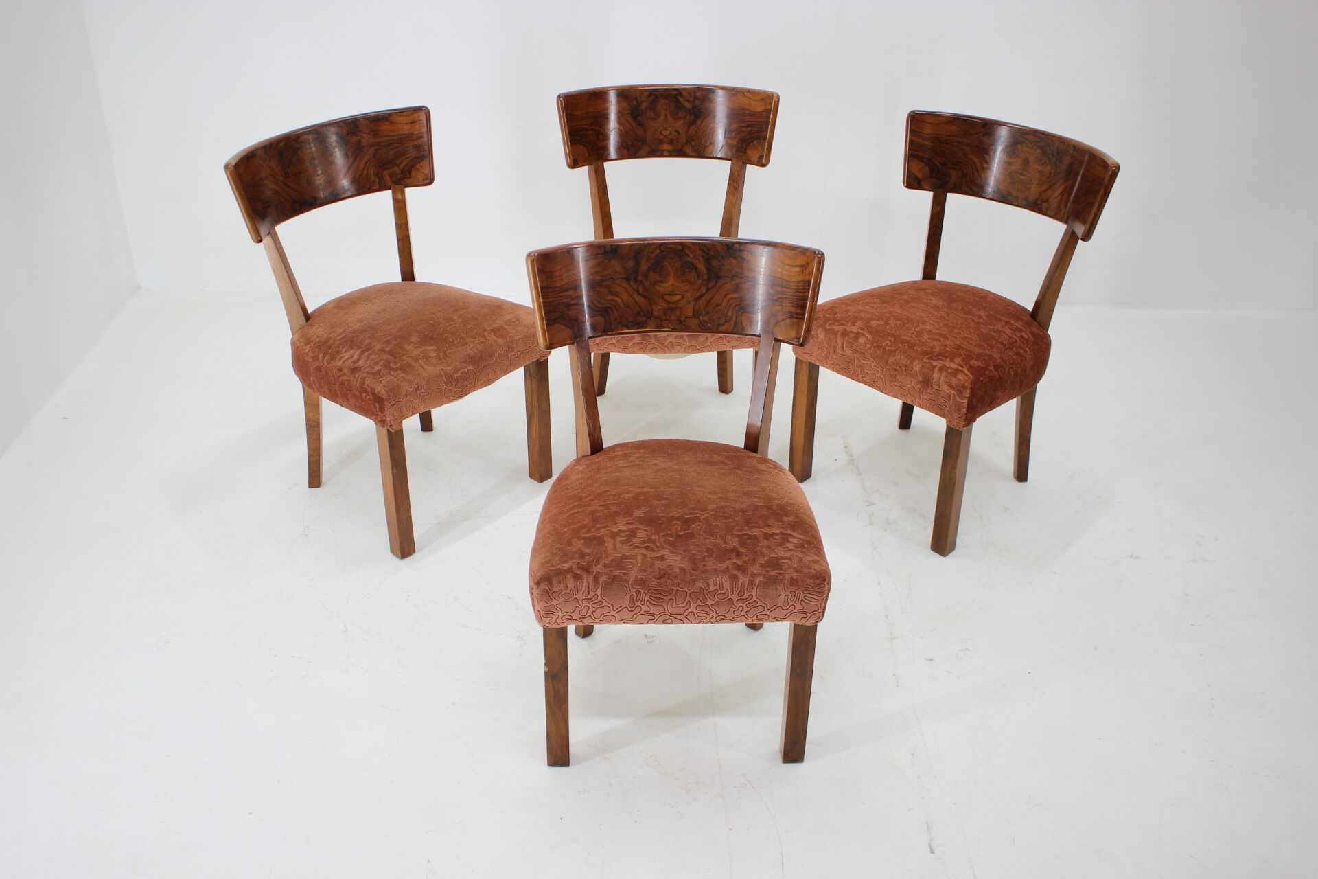 1930s art deco dining chairs in walnut, czechoslovakia