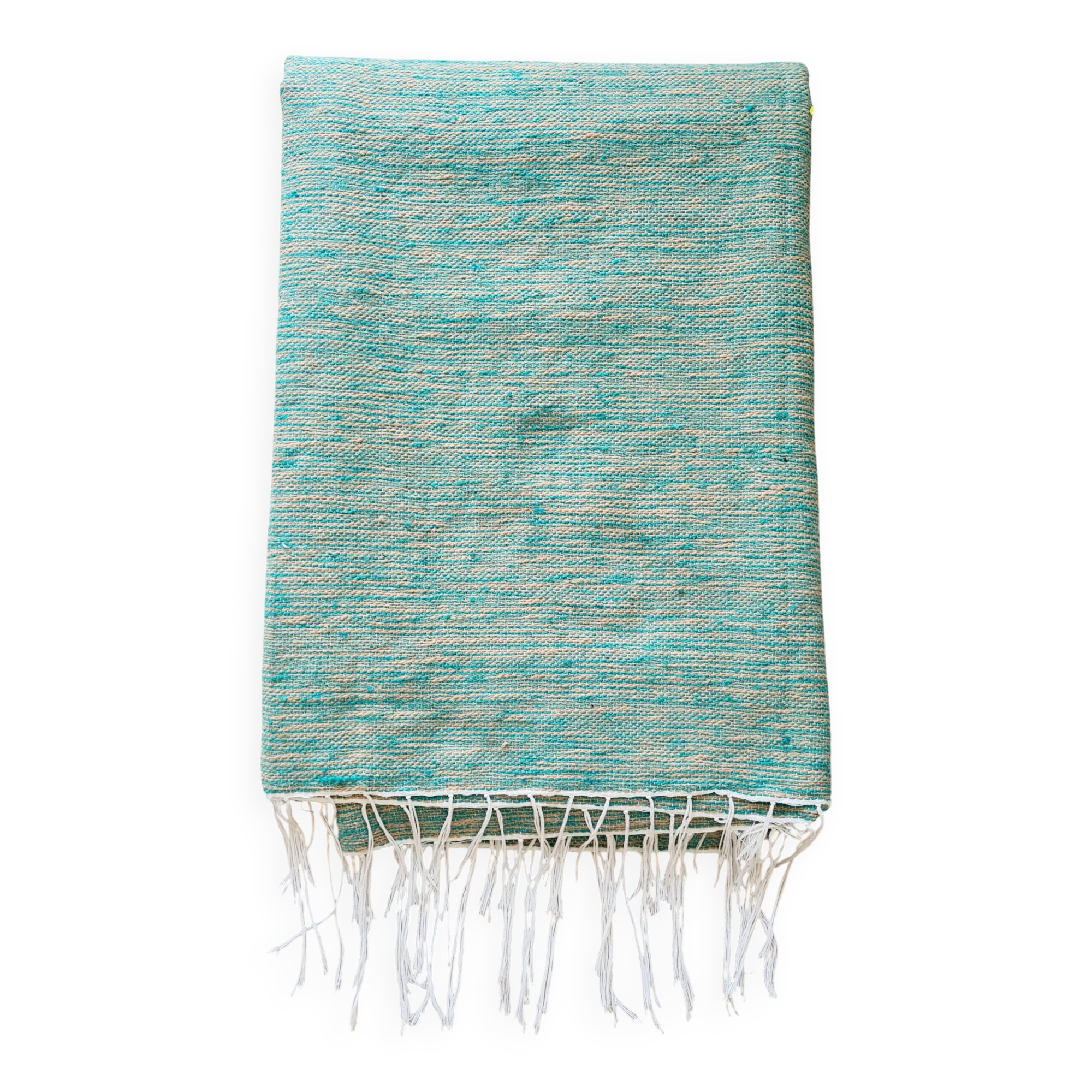 Handwoven green plaid with fine striped linen - fine fringes