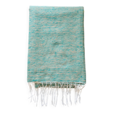 Plaid tissé main vert et lin à fines rayures - franges fines