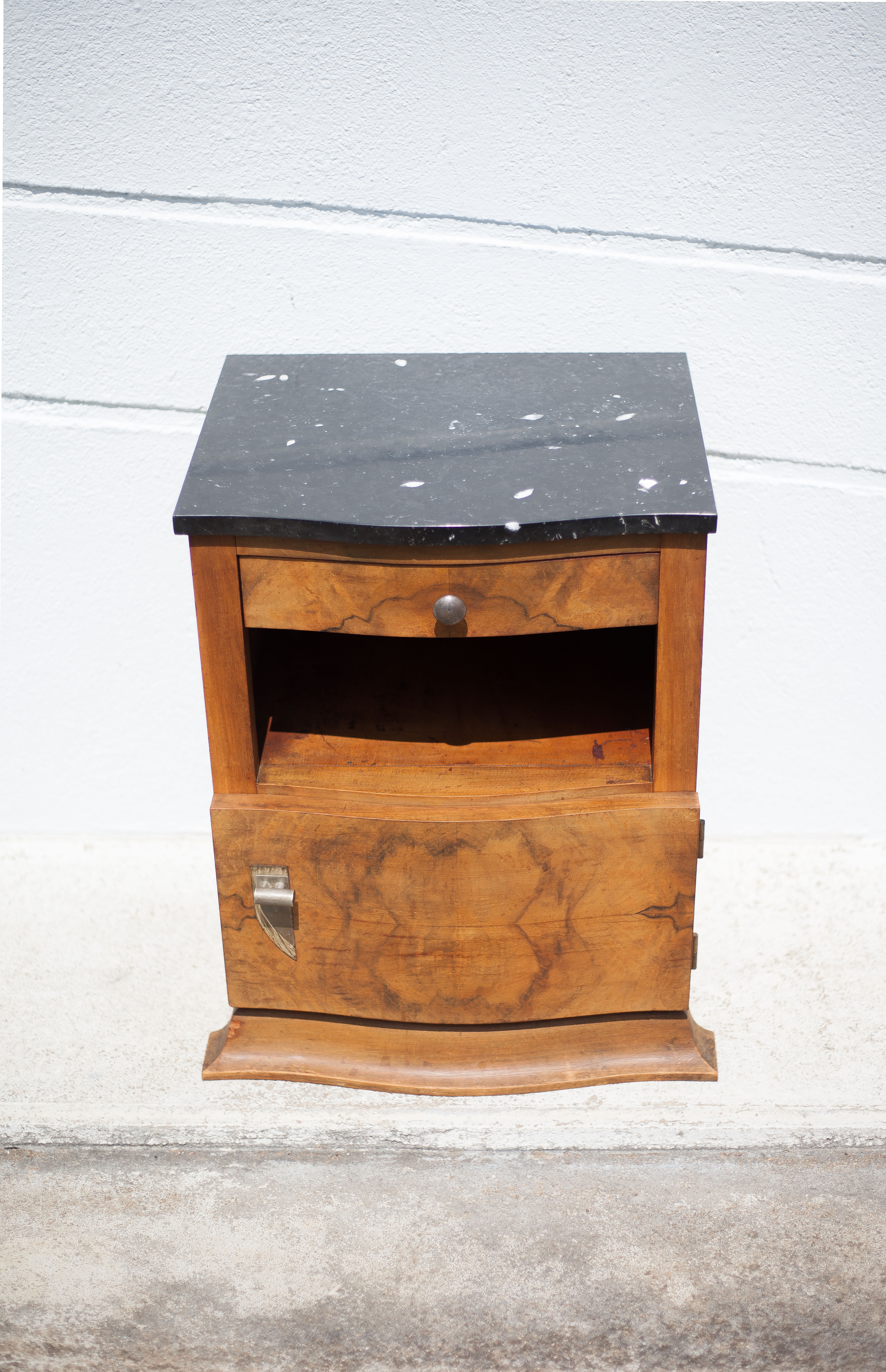 art deco bedside table, art deco nightstand wood and black marble, side table, sofa end