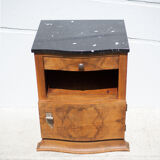 art deco bedside table, art deco nightstand wood and black marble, side table, sofa end