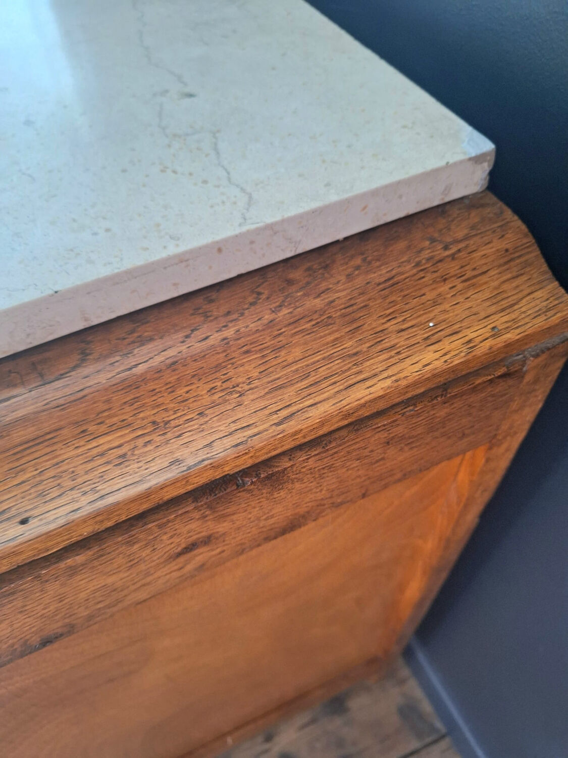 Art Deco commode, vintage antique piece with marble top.