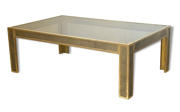 Table basse en bronze & verre fumé vintage années 70