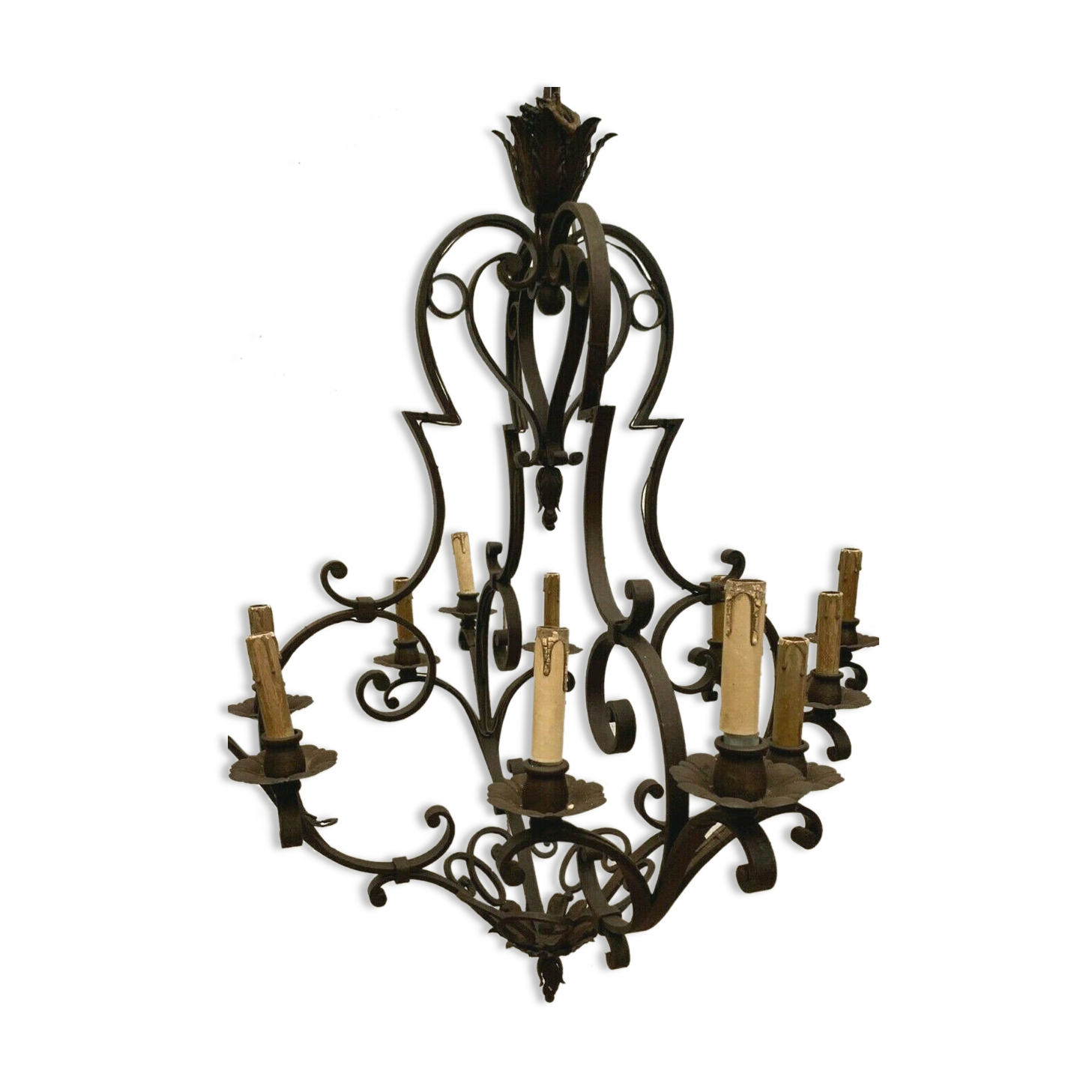 Louis xv style wrought iron chandelier twelve points of light xx century