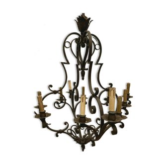 Louis xv style wrought iron chandelier twelve points of light xx century
