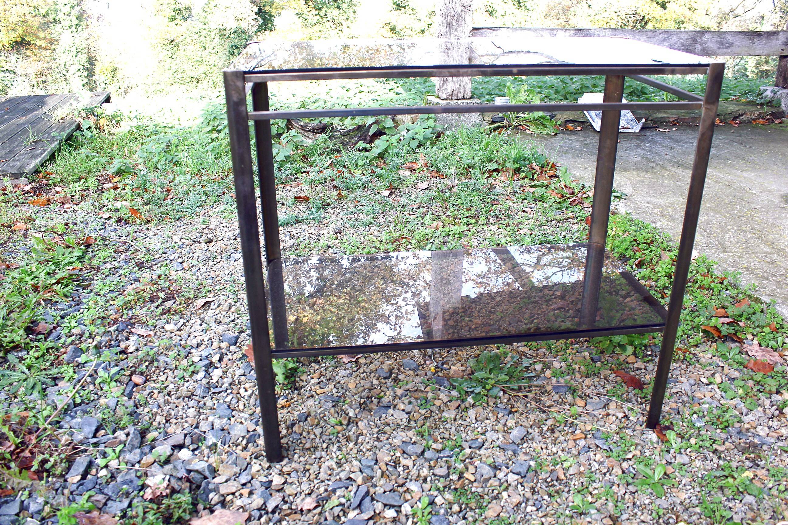 Vintage smoked glass console table from the 1970s