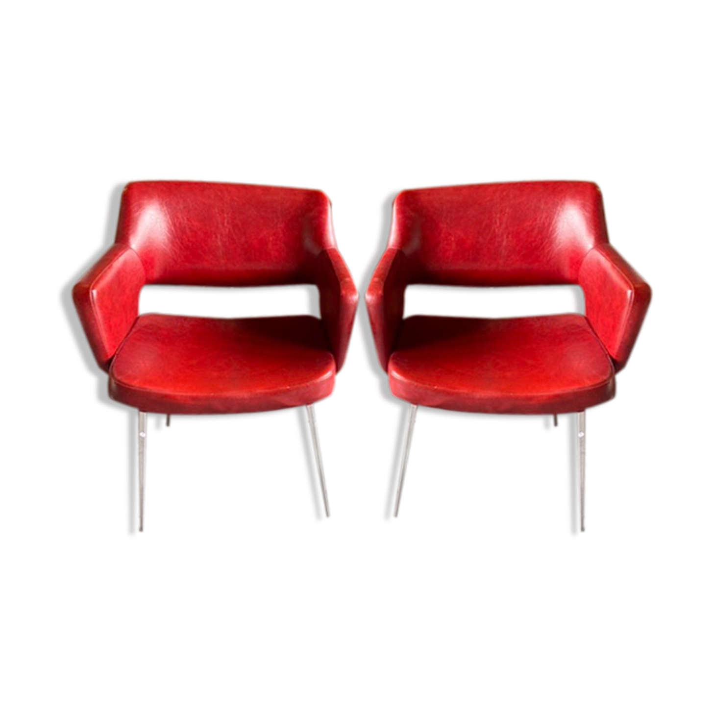 Pair of vintage armchairs in imitation leather from the 60s/70s