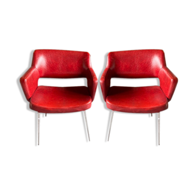 Paire de fauteuils vintage en simili cuir années 60/70