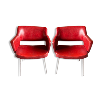 Pair of vintage armchairs in imitation leather from the 60s/70s
