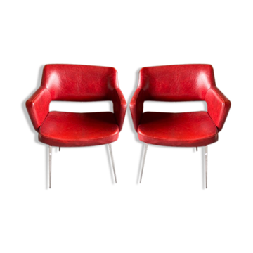 Pair of vintage armchairs in imitation leather from the 60s/70s