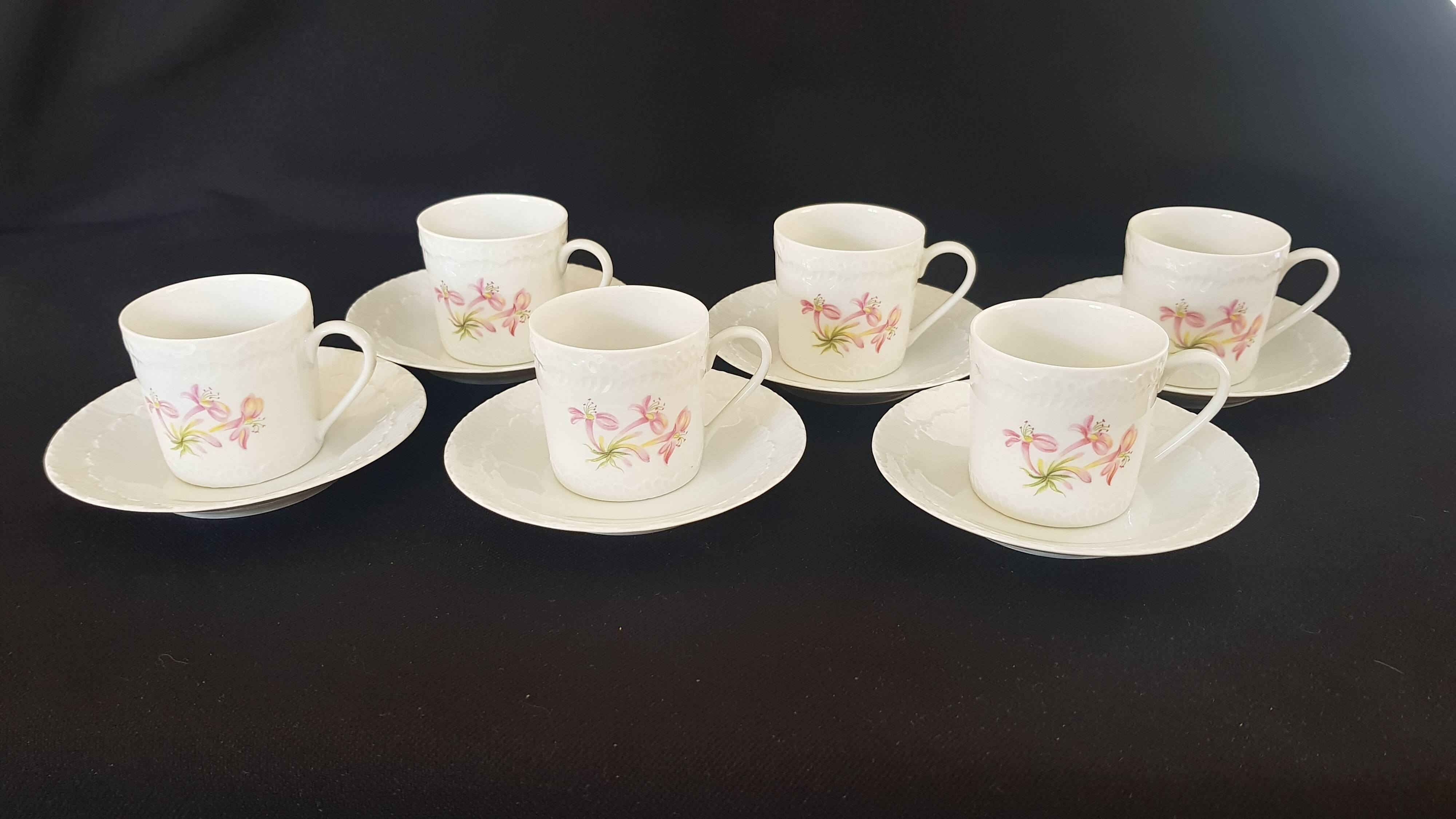 Set of six coffee cups and saucers, Limoges, Goumot Labesse