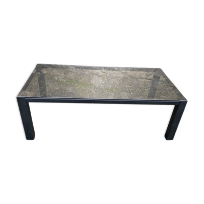 Table basse vintage 1970 rectangulaire noire verre fume marron