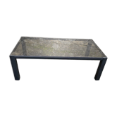 Table basse vintage 1970 rectangulaire noire verre fume marron