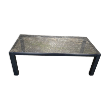 VINTAGE 1970 RECTANGULAR COFFEE TABLE BLACK SMOKED GLASS BROWN